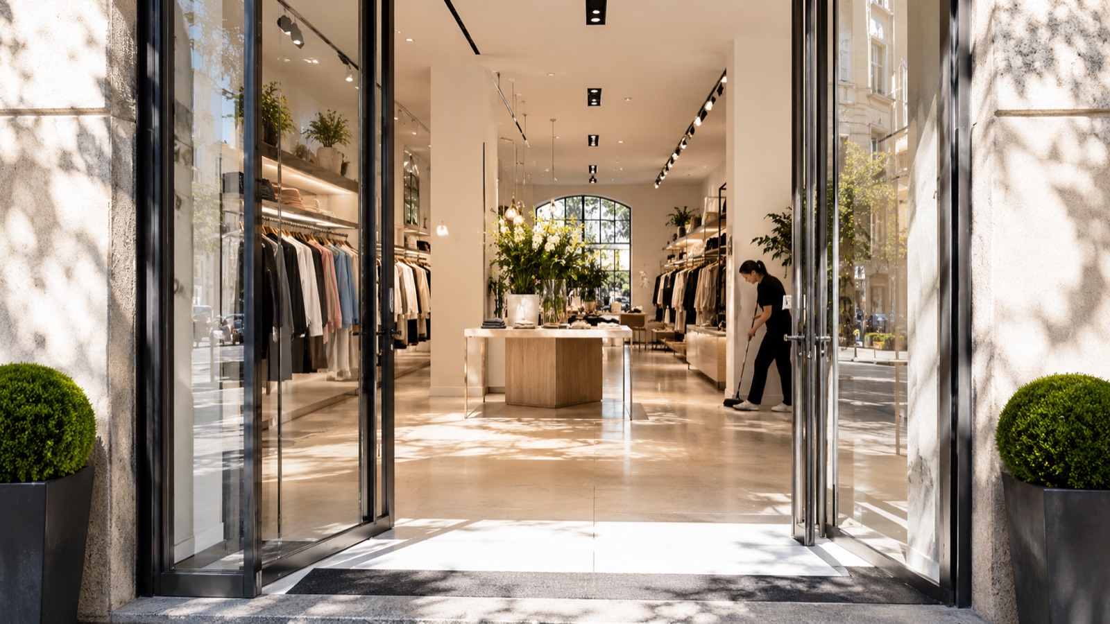 Nettoyage professionnel d'une boutique à Carouge, prête à accueillir les clients